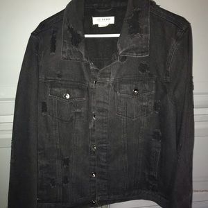 Distressed black denim jacket